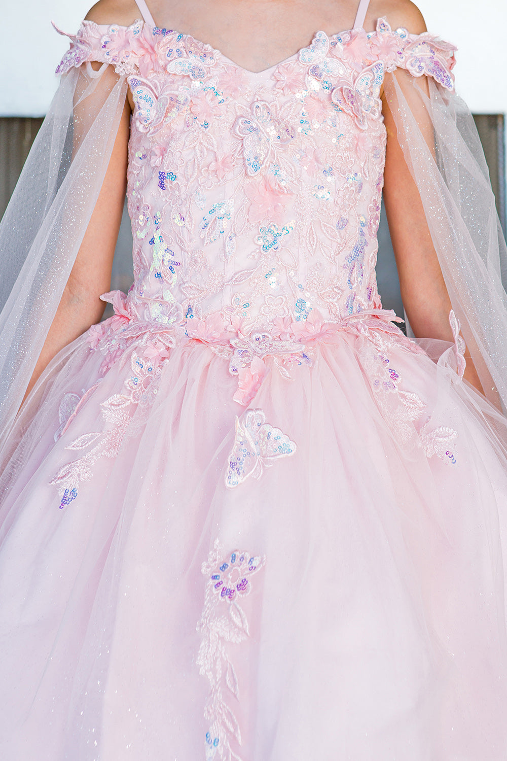 3D floral off shoulder ball gown with glitter skirt, 8075 by Cinderella Couture