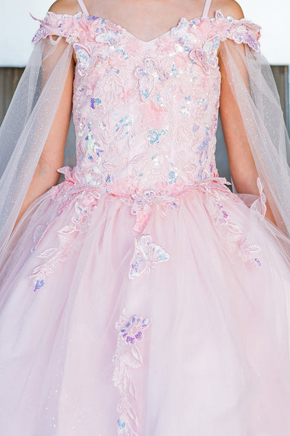 3D floral off shoulder ball gown with glitter skirt, 8075 by Cinderella Couture