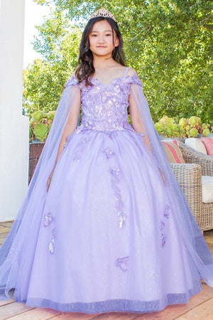 3D floral off shoulder ball gown with glitter skirt, 8075 by Cinderella Couture