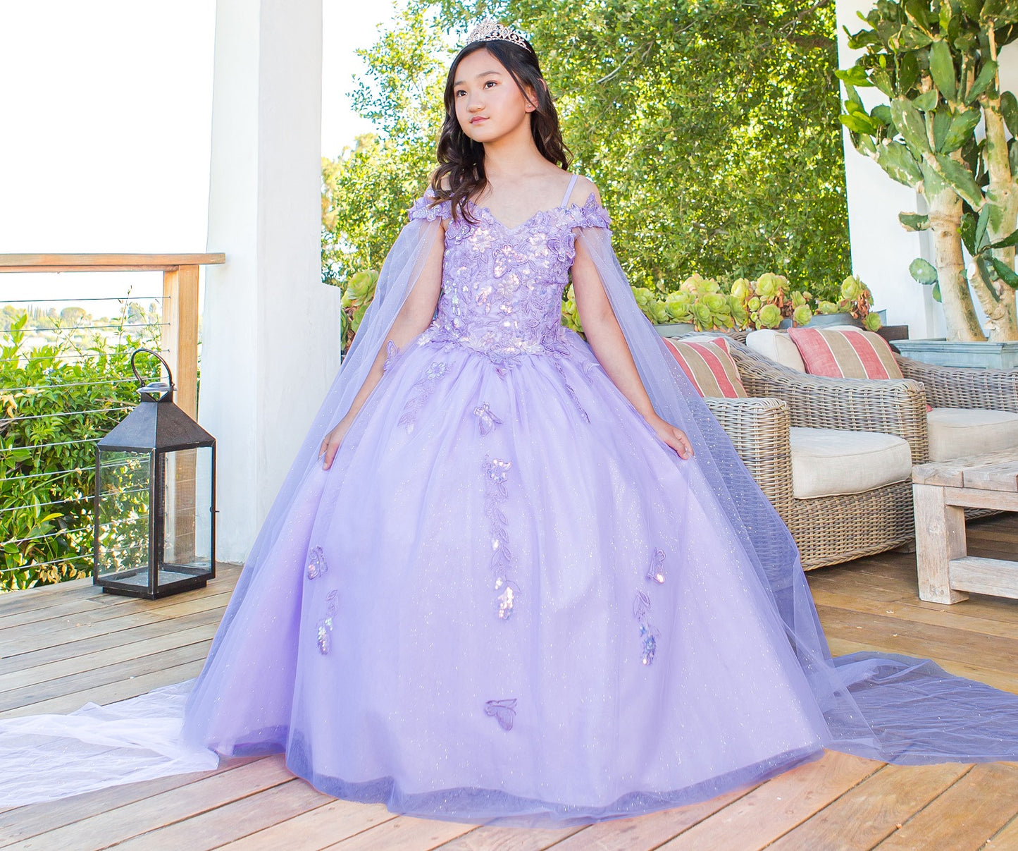 3D floral off shoulder ball gown with glitter skirt, 8075 by Cinderella Couture