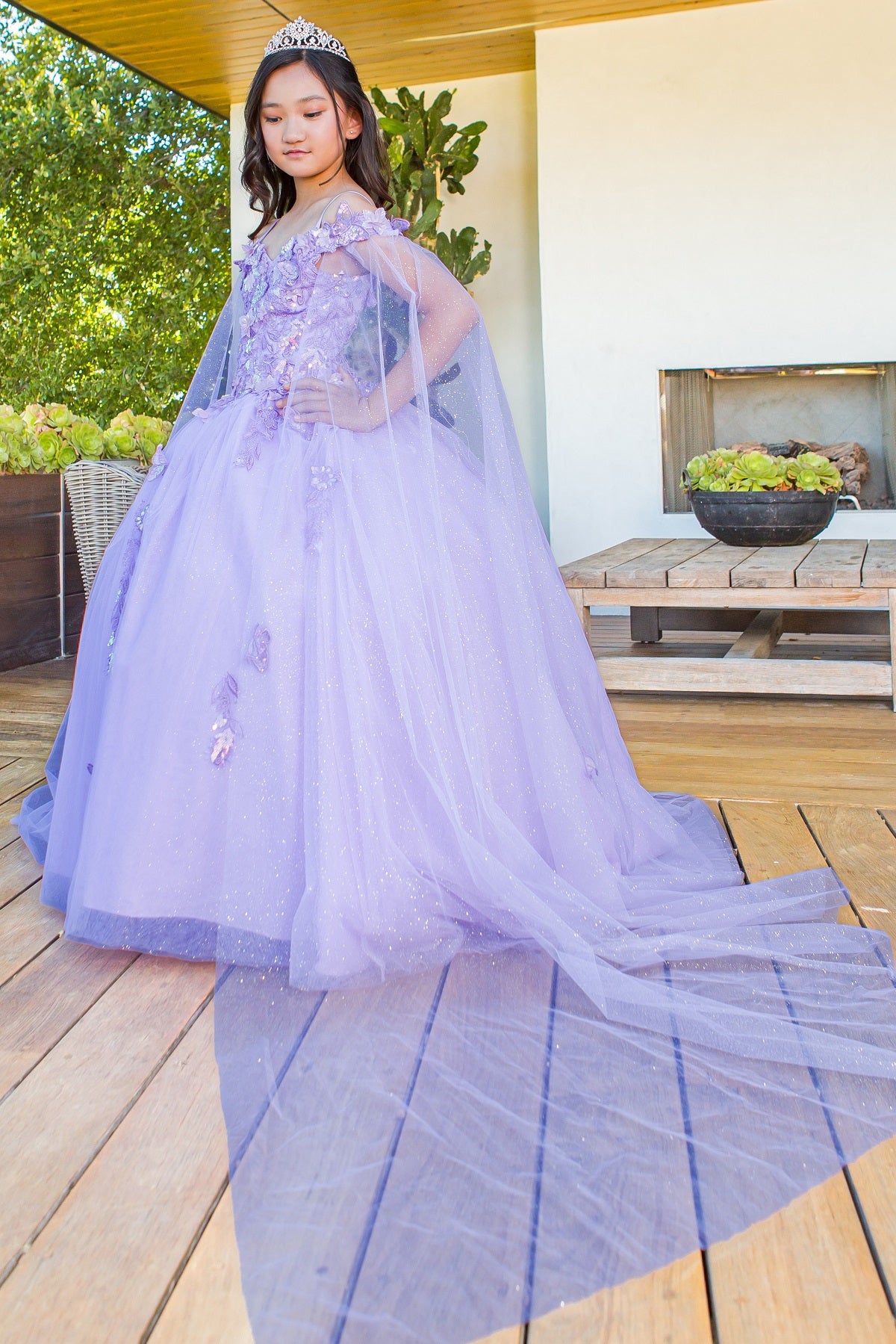 3D floral off shoulder ball gown with glitter skirt, 8075 by Cinderella Couture