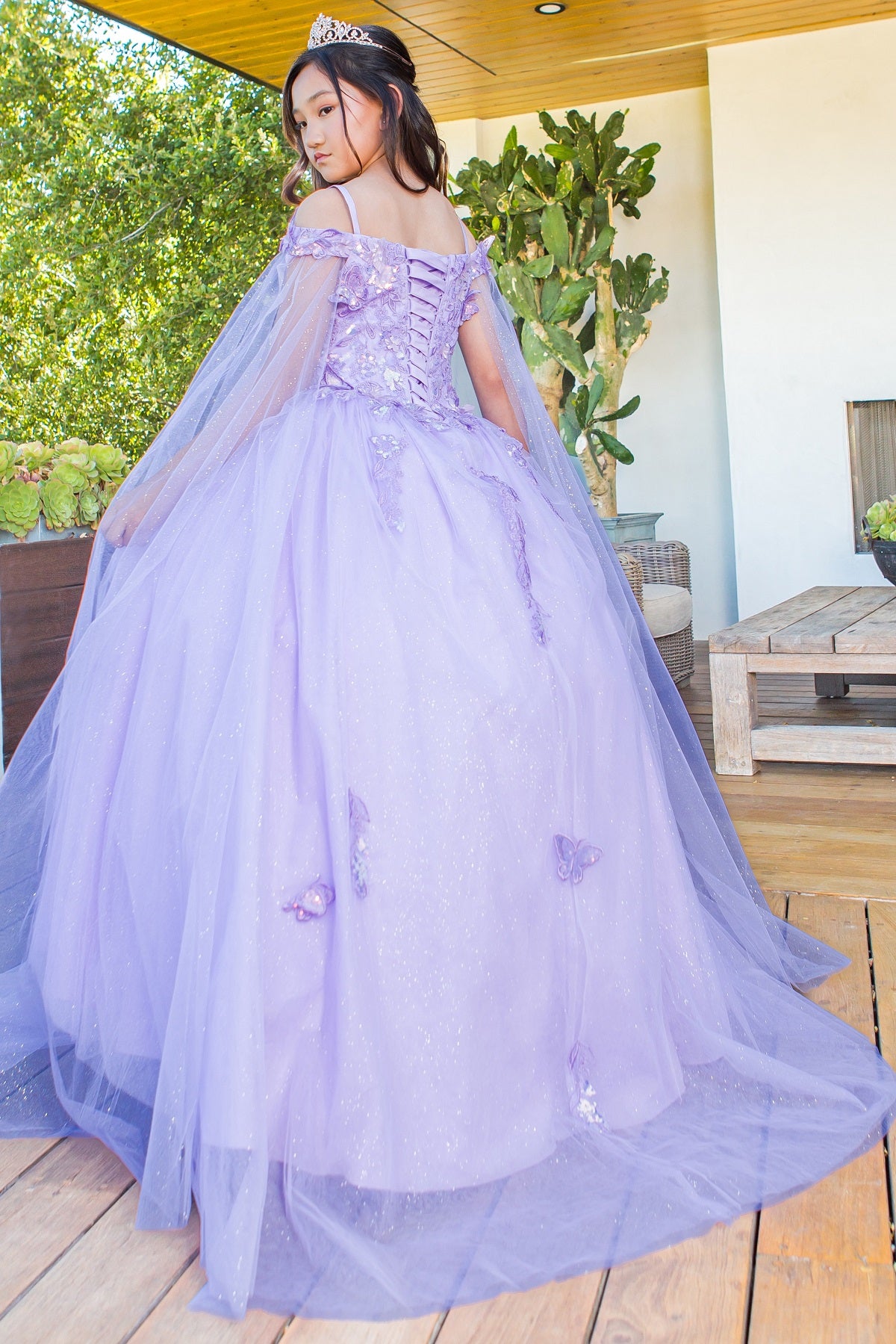 3D floral off shoulder ball gown with glitter skirt, 8075 by Cinderella Couture