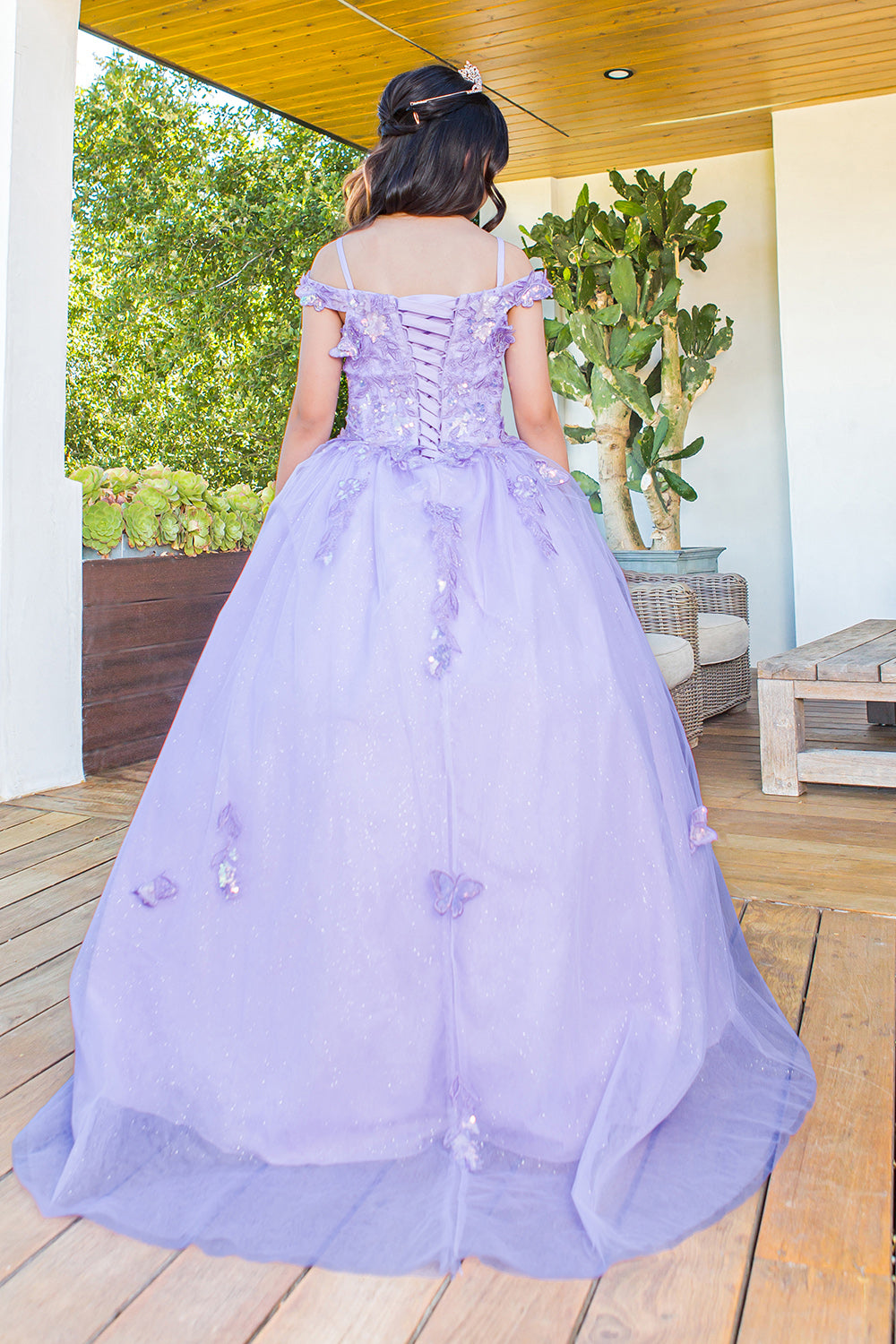 3D floral off shoulder ball gown with glitter skirt, 8075 by Cinderella Couture