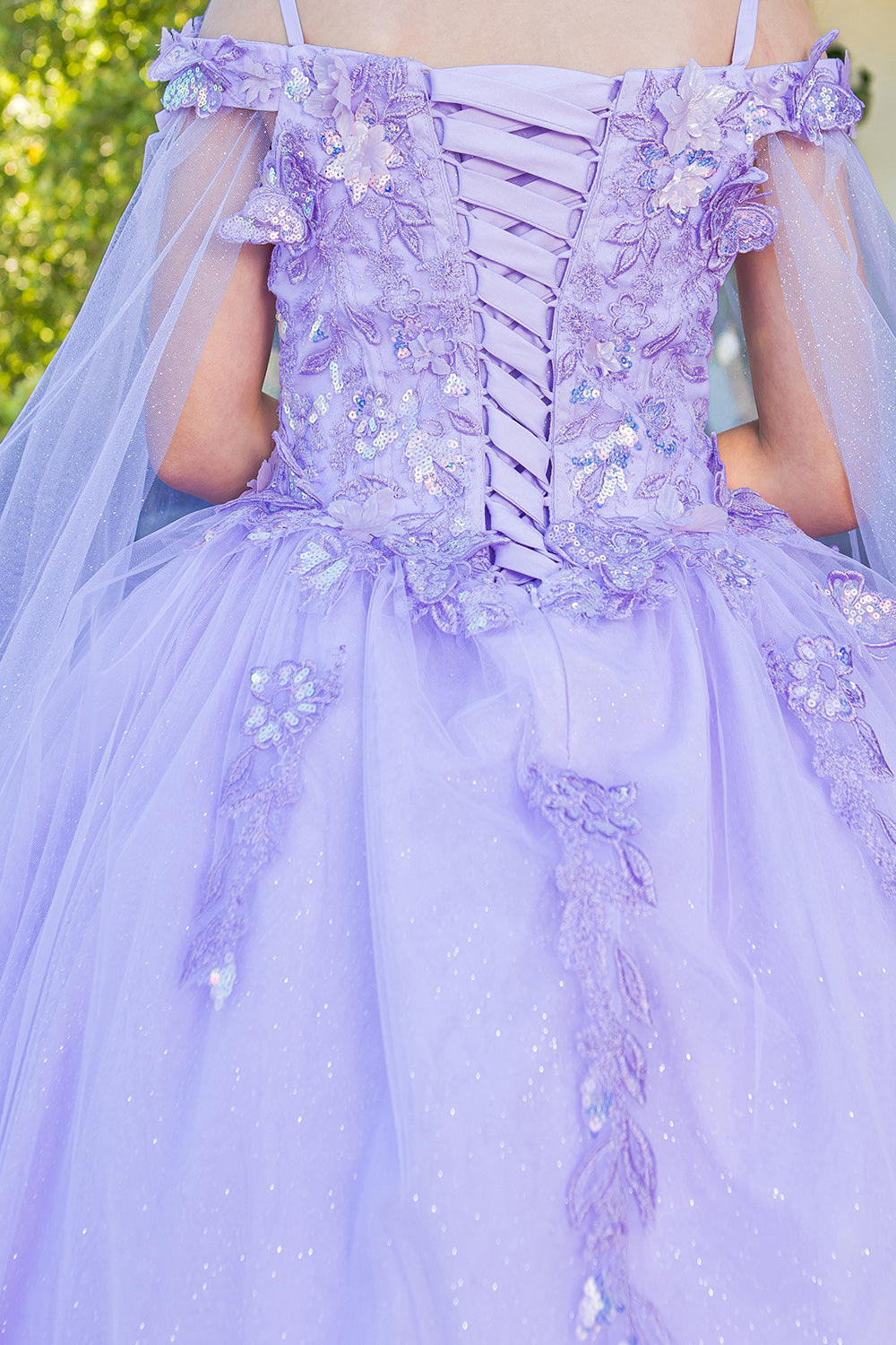 3D floral off shoulder ball gown with glitter skirt, 8075 by Cinderella Couture