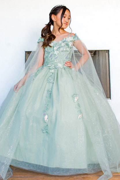 3D floral off shoulder ball gown with glitter skirt, 8075 by Cinderella Couture