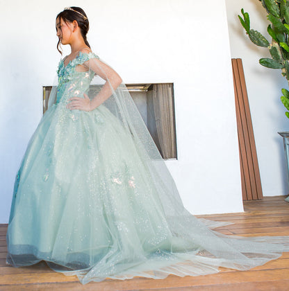 3D floral off shoulder ball gown with glitter skirt, 8075 by Cinderella Couture