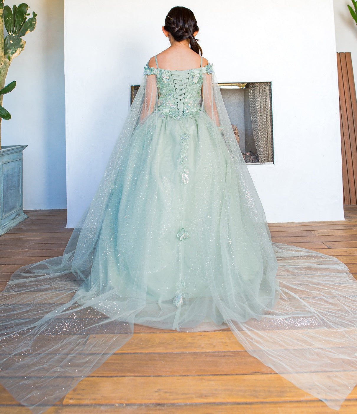 3D floral off shoulder ball gown with glitter skirt, 8075 by Cinderella Couture