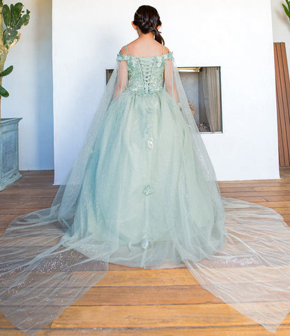 3D floral off shoulder ball gown with glitter skirt, 8075 by Cinderella Couture