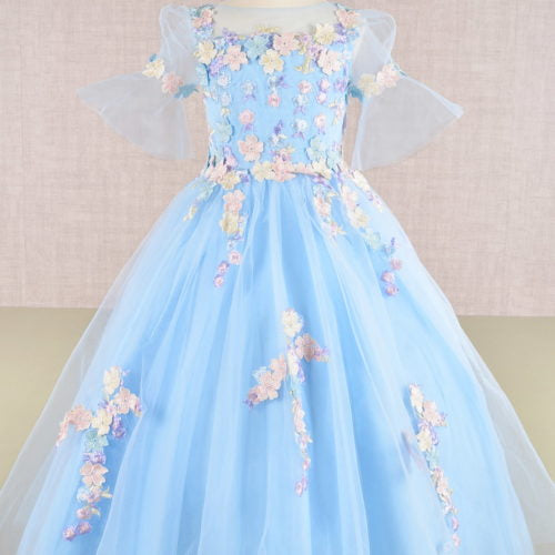 3D Floral Applique Mesh Kids Dress, GK107 GLS BY ELIZABETH K