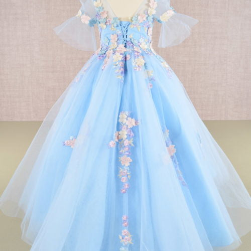 3D Floral Applique Mesh Kids Dress, GK107 GLS BY ELIZABETH K