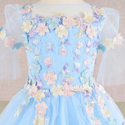 3D Floral Applique Mesh Kids Dress, GK107 GLS BY ELIZABETH K