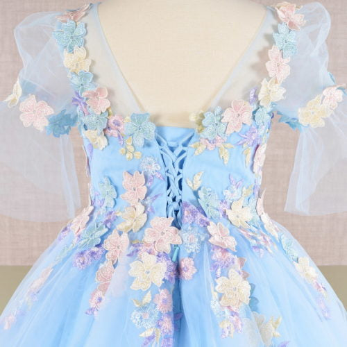 3D Floral Applique Mesh Kids Dress, GK107 GLS BY ELIZABETH K