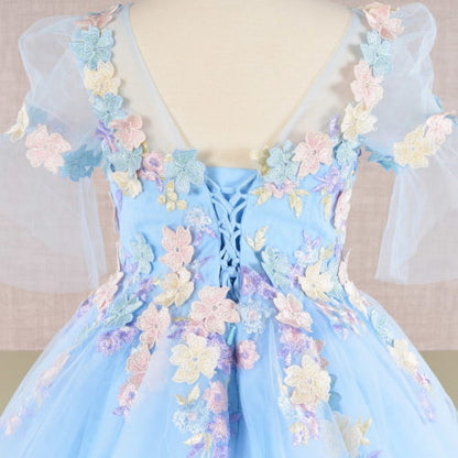 3D Floral Applique Mesh Kids Dress, GK107 GLS BY ELIZABETH K