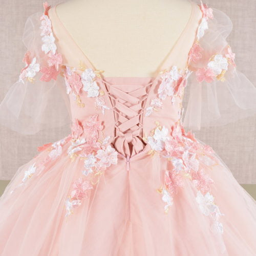 3D Floral Applique Mesh Kids Dress, GK107 GLS BY ELIZABETH K