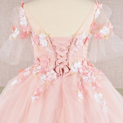3D Floral Applique Mesh Kids Dress, GK107 GLS BY ELIZABETH K