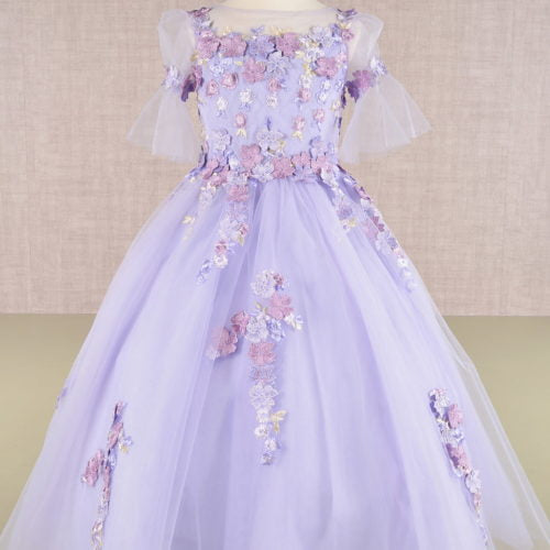 3D Floral Applique Mesh Kids Dress, GK107 GLS BY ELIZABETH K