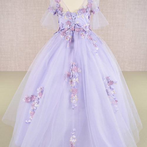 3D Floral Applique Mesh Kids Dress, GK107 GLS BY ELIZABETH K