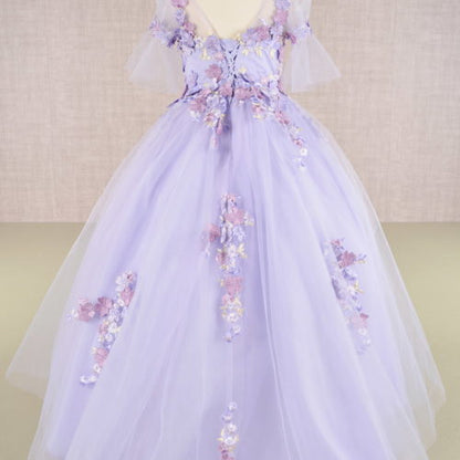 3D Floral Applique Mesh Kids Dress, GK107 GLS BY ELIZABETH K