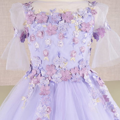 3D Floral Applique Mesh Kids Dress, GK107 GLS BY ELIZABETH K