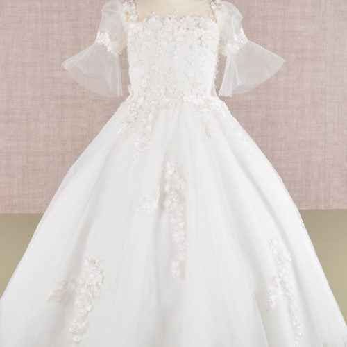 3D Floral Applique Mesh Kids Dress, GK107 GLS BY ELIZABETH K
