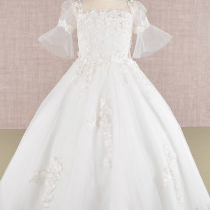 3D Floral Applique Mesh Kids Dress, GK107 GLS BY ELIZABETH K