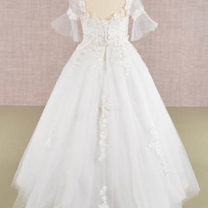 3D Floral Applique Mesh Kids Dress, GK107 GLS BY ELIZABETH K