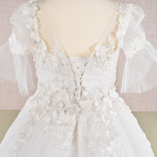 3D Floral Applique Mesh Kids Dress, GK107 GLS BY ELIZABETH K