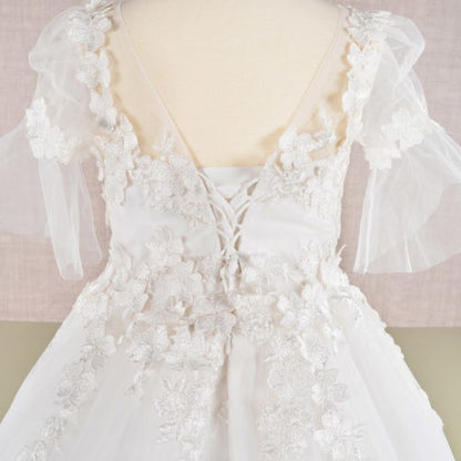3D Floral Applique Mesh Kids Dress, GK107 GLS BY ELIZABETH K
