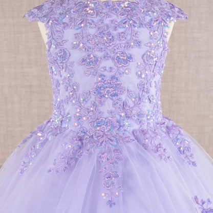 Sequin Embroidery Long Back Hem Mesh A-Line Kids Dress, GK108 GLS ELIZABETH K