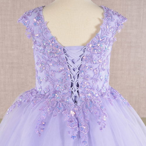 Sequin Embroidery Long Back Hem Mesh A-Line Kids Dress, GK108 GLS ELIZABETH K