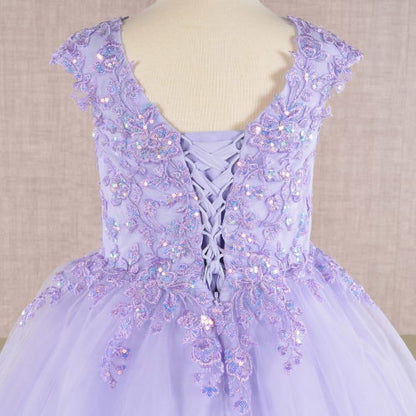 Sequin Embroidery Long Back Hem Mesh A-Line Kids Dress, GK108 GLS ELIZABETH K
