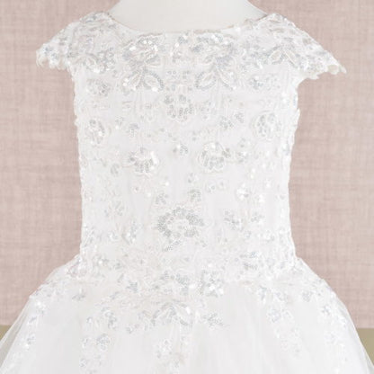 Sequin Embroidery Long Back Hem Mesh A-Line Kids Dress, GK108 GLS ELIZABETH K