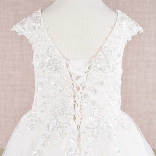 Sequin Embroidery Long Back Hem Mesh A-Line Kids Dress, GK108 GLS ELIZABETH K