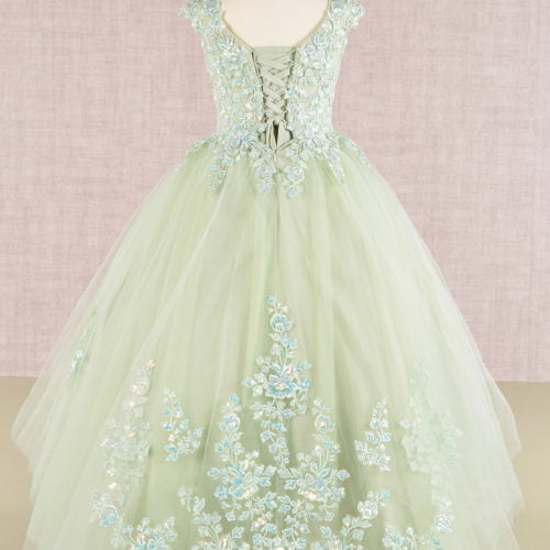 Sequin Embroidery Long Back Hem Mesh A-Line Kids Dress, GK108 GLS ELIZABETH K