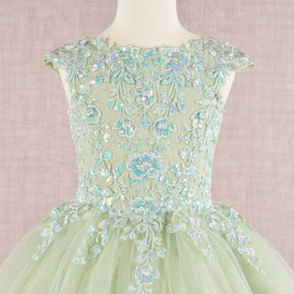 Sequin Embroidery Long Back Hem Mesh A-Line Kids Dress, GK108 GLS ELIZABETH K
