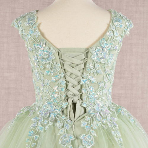Sequin Embroidery Long Back Hem Mesh A-Line Kids Dress, GK108 GLS ELIZABETH K