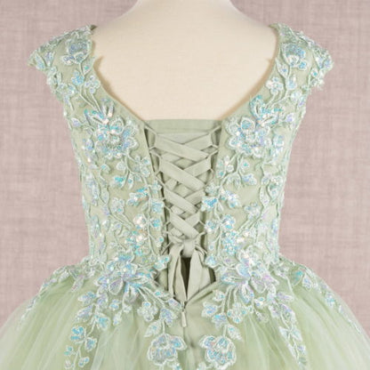 Sequin Embroidery Long Back Hem Mesh A-Line Kids Dress, GK108 GLS ELIZABETH K