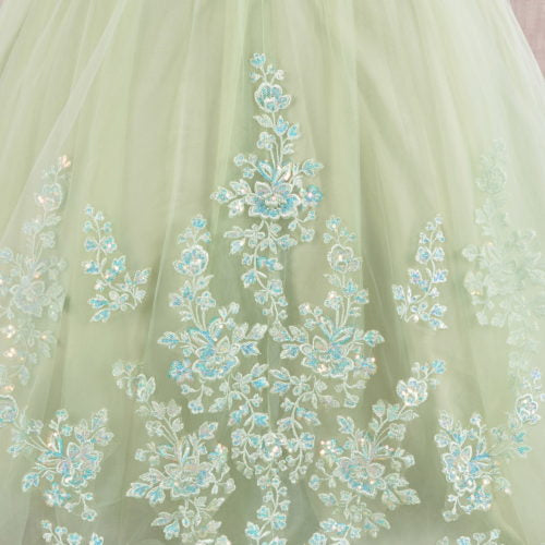 Sequin Embroidery Long Back Hem Mesh A-Line Kids Dress, GK108 GLS ELIZABETH K