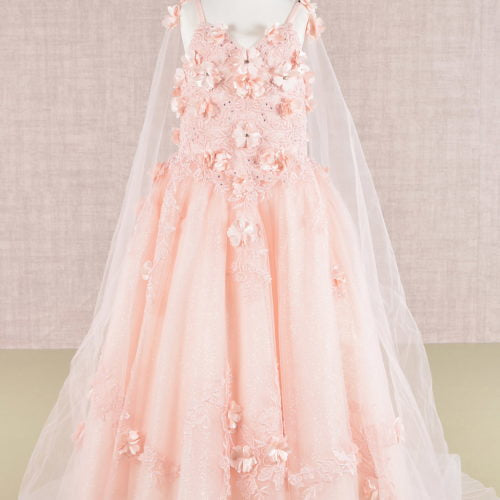 Floral Applique Glitter, Mesh, Kids Dress with Detachable Side GK111 GLS BY ELIZABETH K