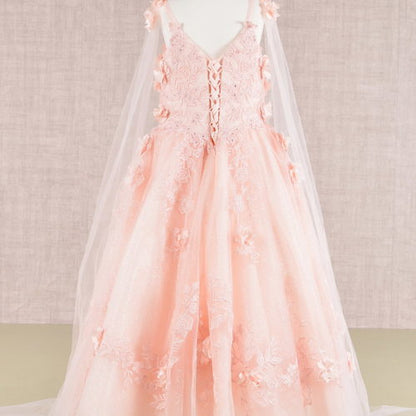 Floral Applique Glitter, Mesh, Kids Dress with Detachable Side GK111 GLS BY ELIZABETH K
