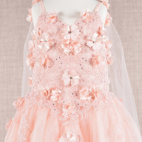 Floral Applique Glitter, Mesh, Kids Dress with Detachable Side GK111 GLS BY ELIZABETH K