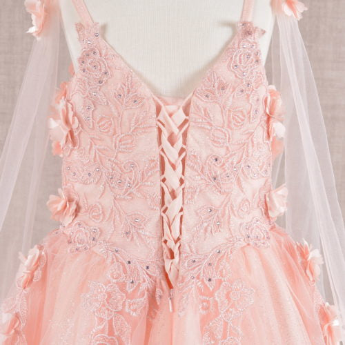 Floral Applique Glitter, Mesh, Kids Dress with Detachable Side GK111 GLS BY ELIZABETH K