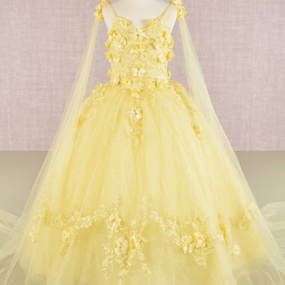Floral Applique Glitter, Mesh, Kids Dress with Detachable Side GK111 GLS BY ELIZABETH K