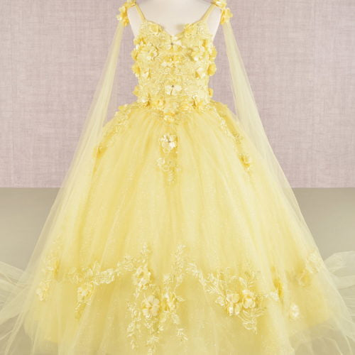 Floral Applique Glitter, Mesh, Kids Dress with Detachable Side GK111 GLS BY ELIZABETH K