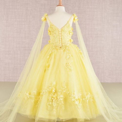 Floral Applique Glitter, Mesh, Kids Dress with Detachable Side GK111 GLS BY ELIZABETH K