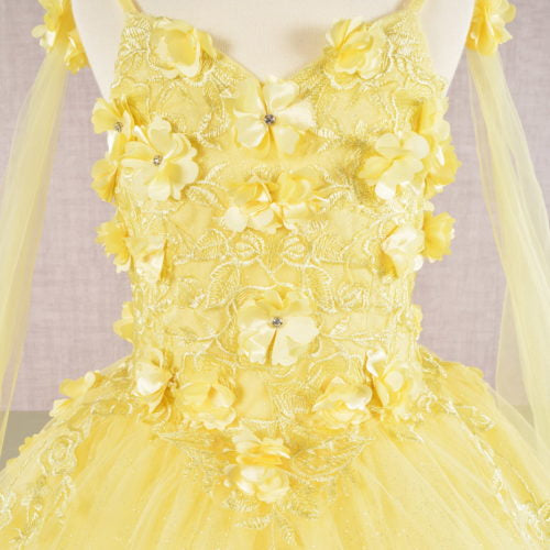 Floral Applique Glitter, Mesh, Kids Dress with Detachable Side GK111 GLS BY ELIZABETH K