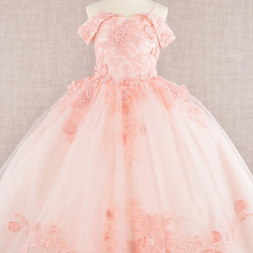 Floral Embroidery Embellished Cut-Away Shoulder Kids Dress GK112 GLS BY ELIZABETH K