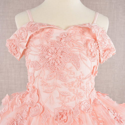 Floral Embroidery Embellished Cut-Away Shoulder Kids Dress GK112 GLS BY ELIZABETH K