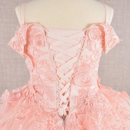 Floral Embroidery Embellished Cut-Away Shoulder Kids Dress GK112 GLS BY ELIZABETH K