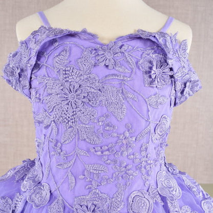 Floral Embroidery Embellished Cut-Away Shoulder Kids Dress GK112 GLS BY ELIZABETH K